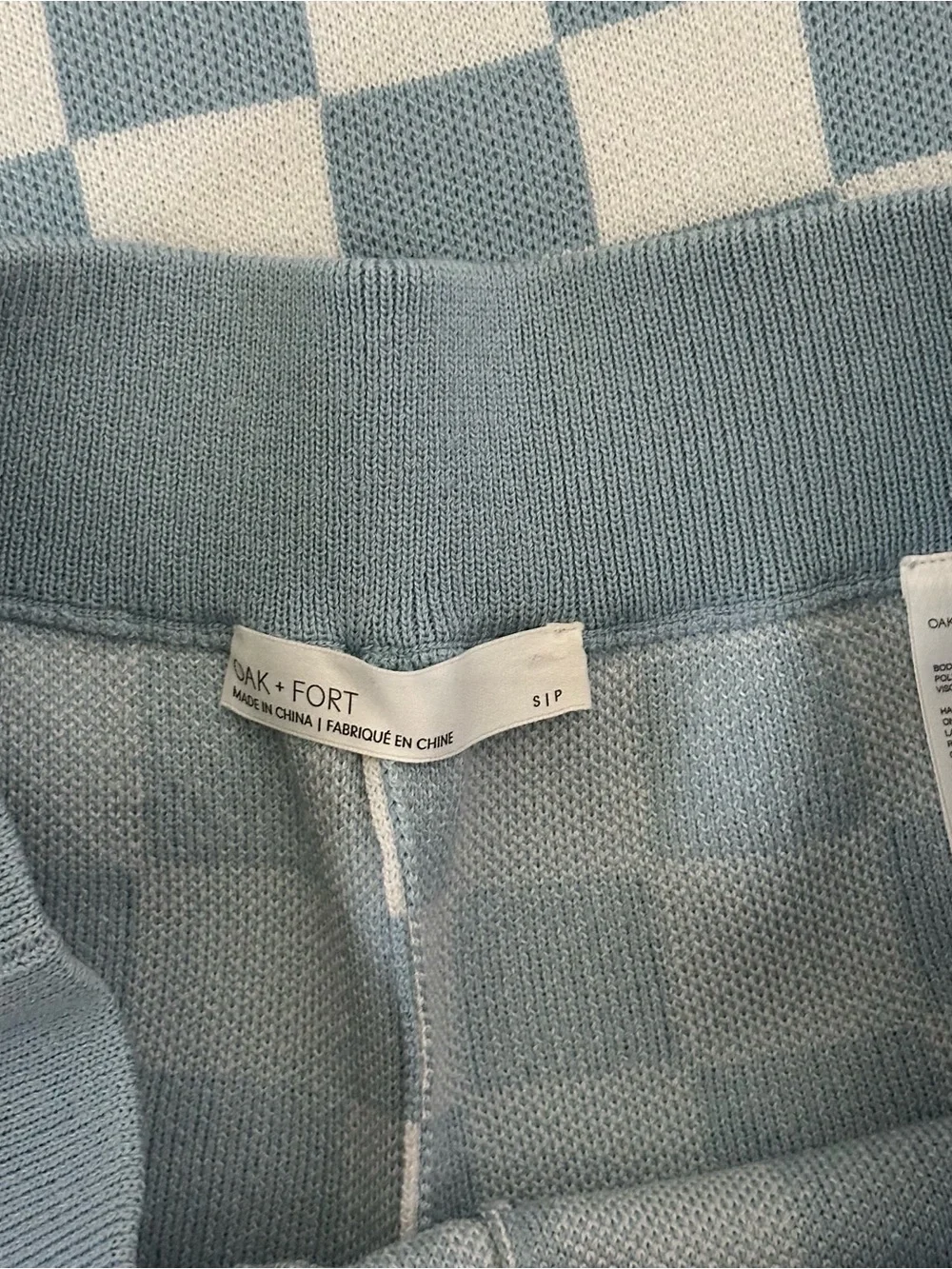 OAK + FORT Blue and White Checker Knit Lounge Set